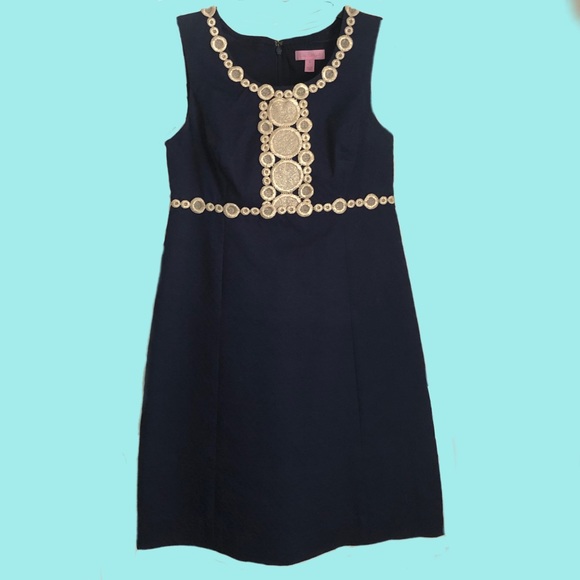 Lilly Pulitzer Dresses & Skirts - Lily Pulitzer Navy Cotton Dress with Gold Detail
